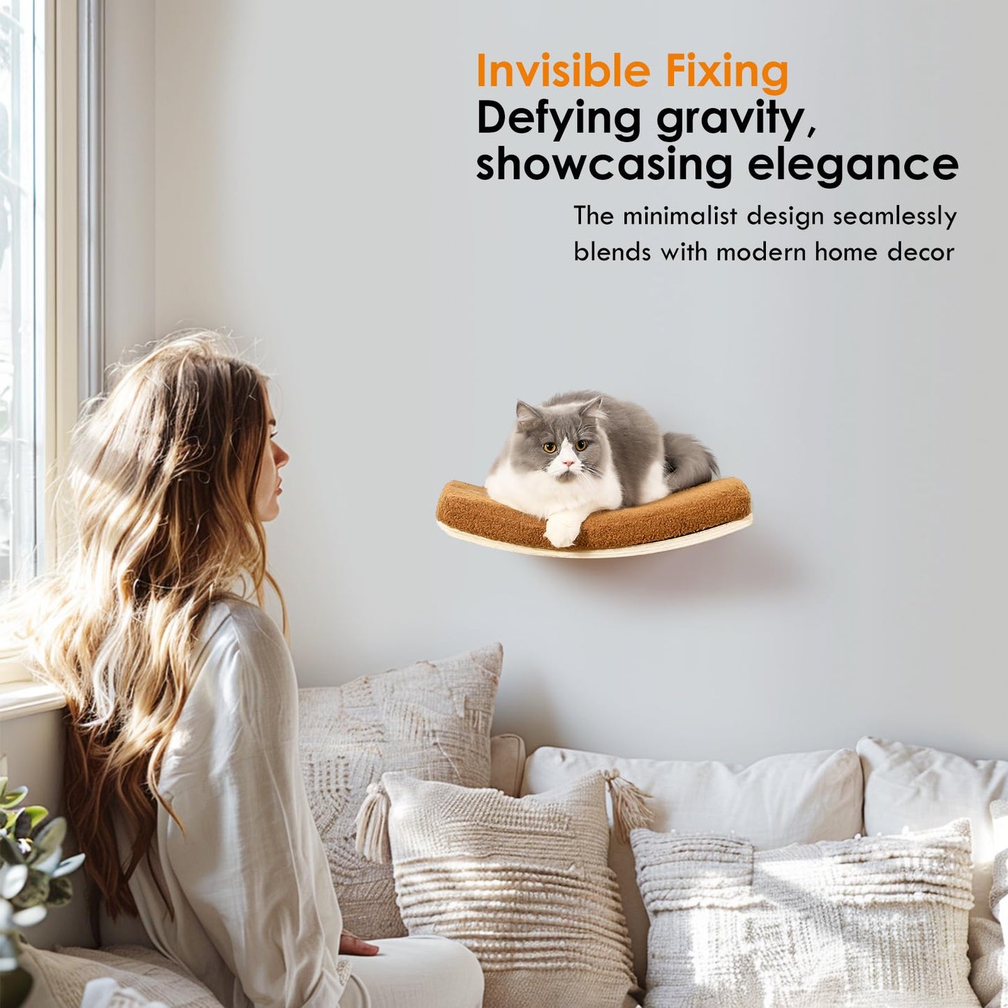 COOLEX Curved Cat Wall Shelves and Perches, Floating Cat Wall Bed Furniture with Comfortable Cushion