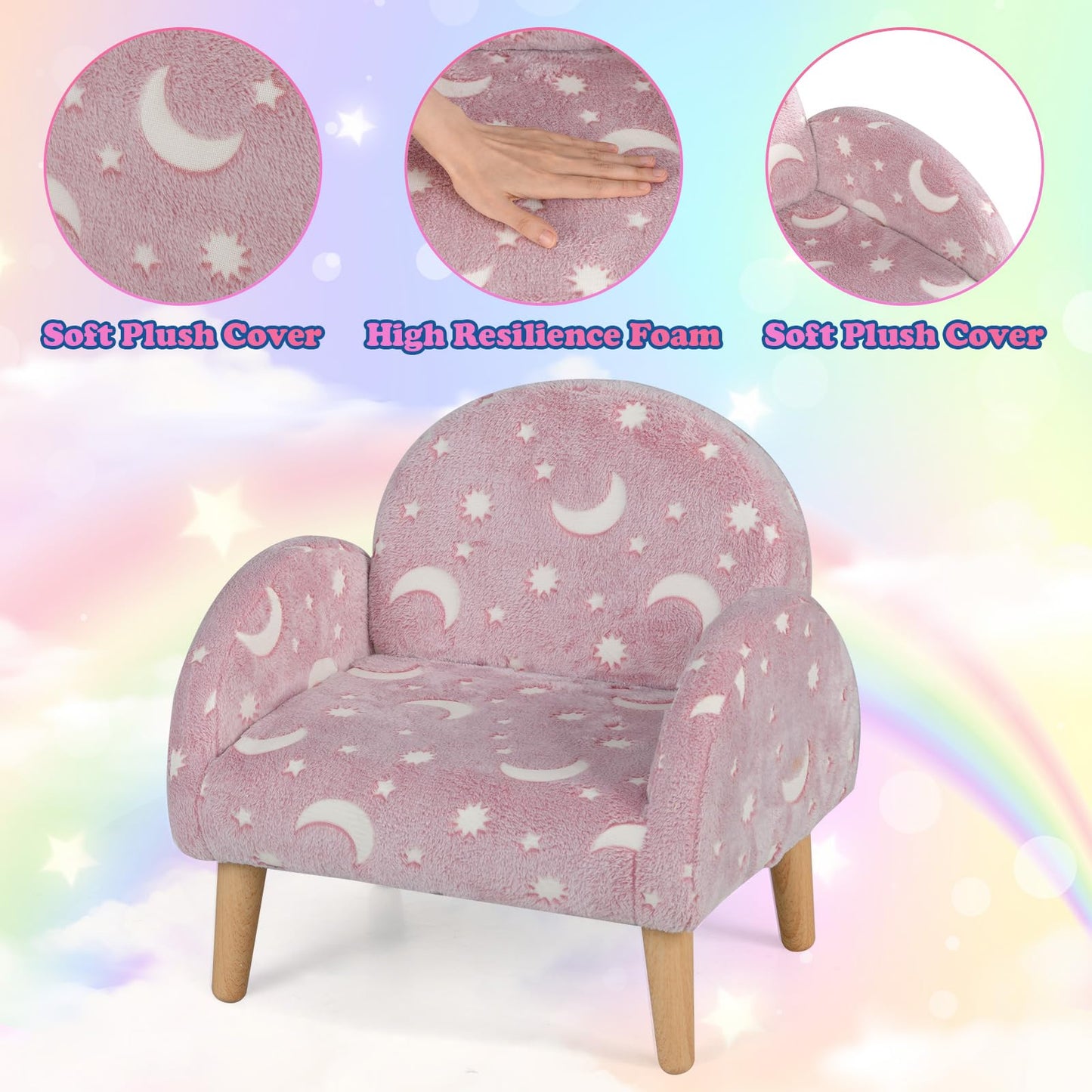 INFANS Kids Sofa with Glow in The Dark, Toddler Armchair Couch with Solid Wooden Frame Anti-Tipping, Upholstered Comfy Foam Children Chair for Kindergarten Playroom Preschool, Gift for Boys Girls