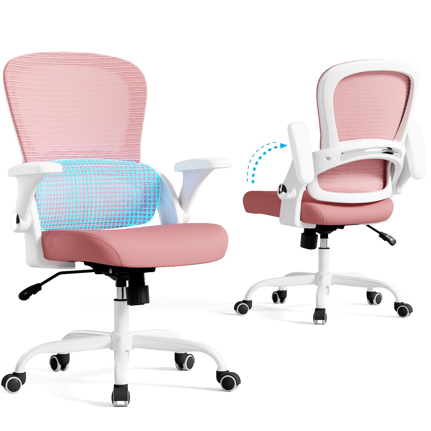 TRALT Office Chair - Ergonomic Office Chair with Back Support, Home Office Desk Chairs, Comfy Desk Chair, Computer Chair, 330lbs Wide Seat Big and Tall Office Chairs for Students (Pink)