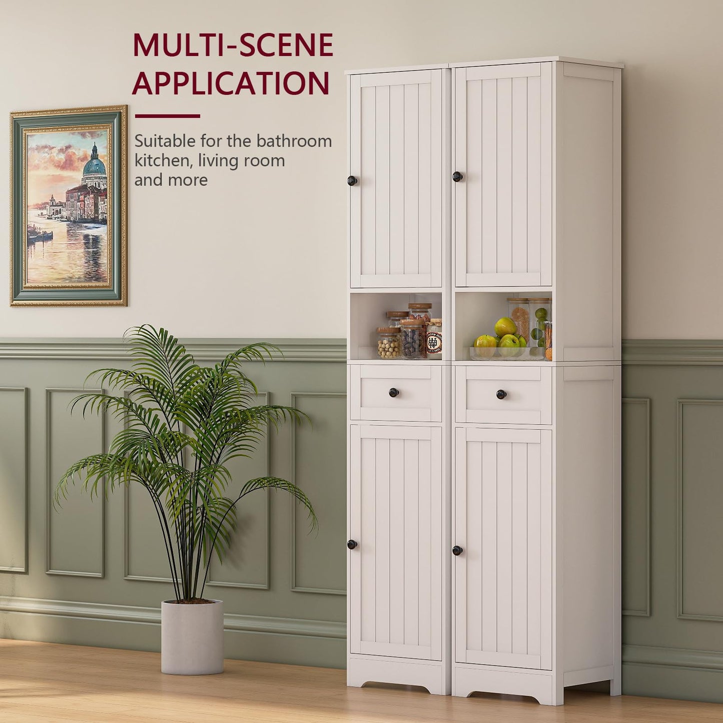 Hogxp Tall Bathroom Cabinet,Storage Cabinet with 5 Shelves & 1 Drawer, with Adjustable Shelve, for Bathroom, Kitchen, Entryway, Living Room(White)