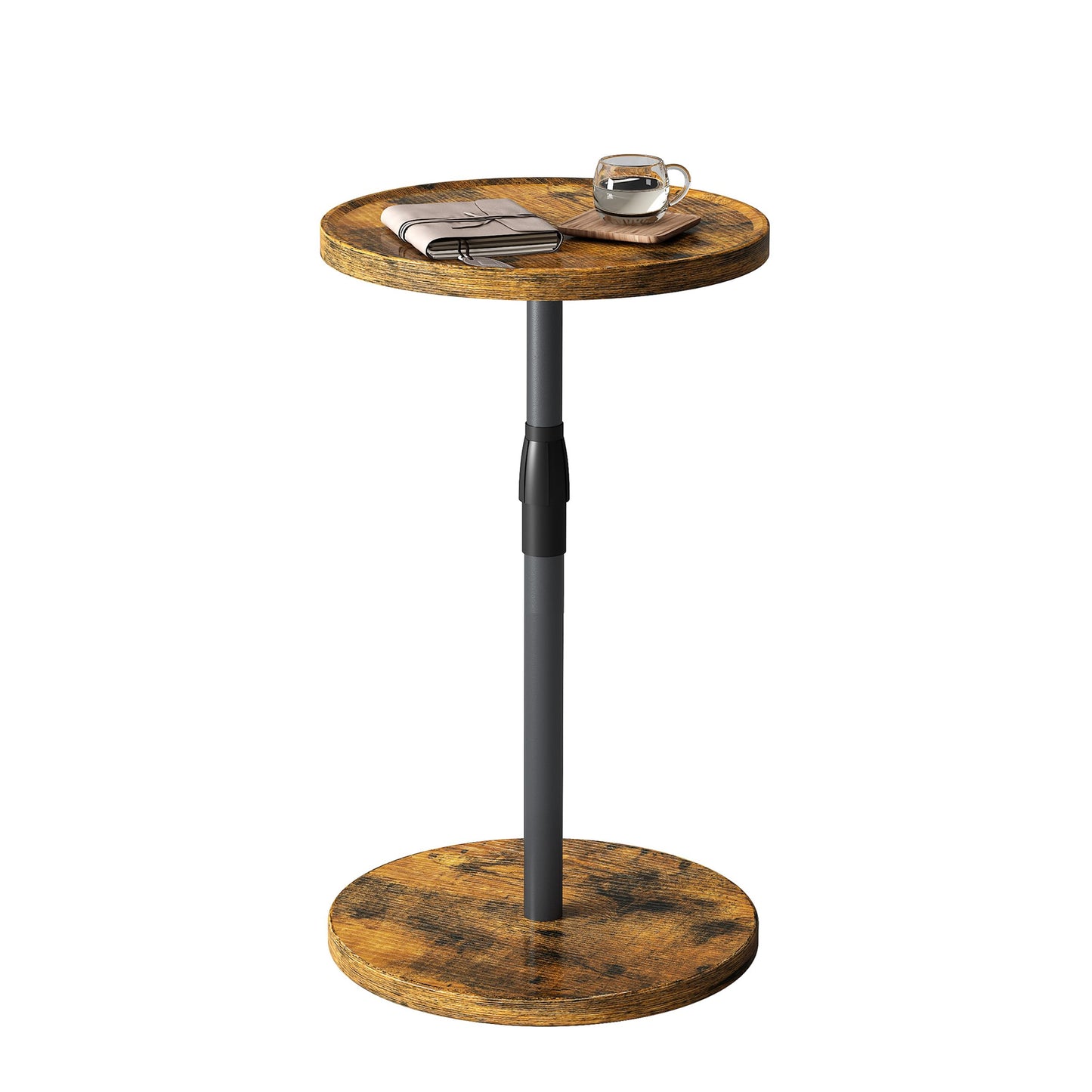 IRCPEN Adjustable Round Side Table, Small End Table, Pedestal Drink Table for Small Spaces, Tall Round Nightstand for Living Room Bedroom Sofa Couch, Rustic Brown ET-010RB