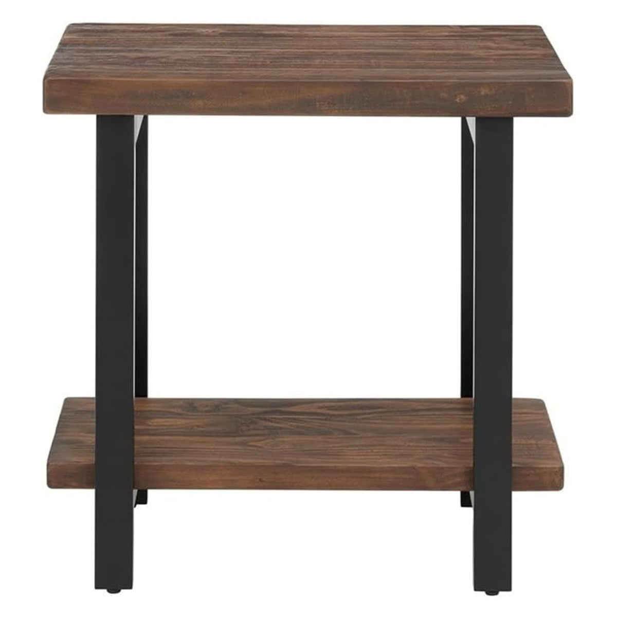Alaterre Furniture Pomona Living Room 2-Tier Solid Wood End Table with Natural Finish and Metal Legs – Modern Farmhouse Accent or Home Décor (Rustic Brown)