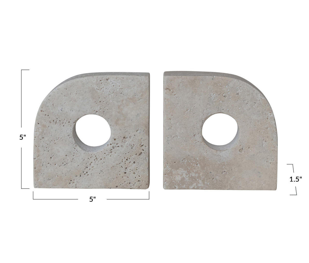 Bloomingville 2-Piece Travertine Bookends with Circle Cut-Outs, Beige