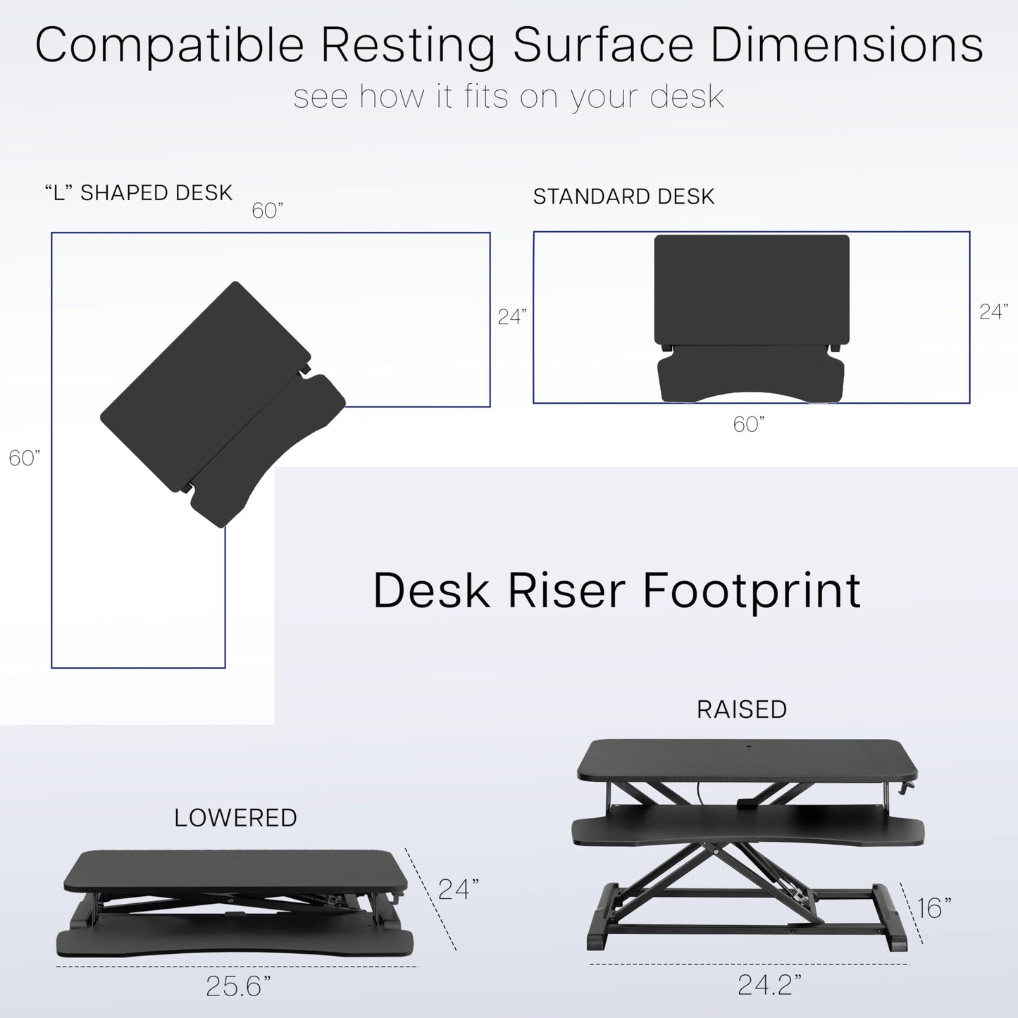 VIVO 26 inch Desk Converter, K Series, Height Adjustable Sit to Stand Riser, Dual Monitor and Laptop Workstation with Keyboard Tray, Gray Top, Black Frame, DESK-V026KG