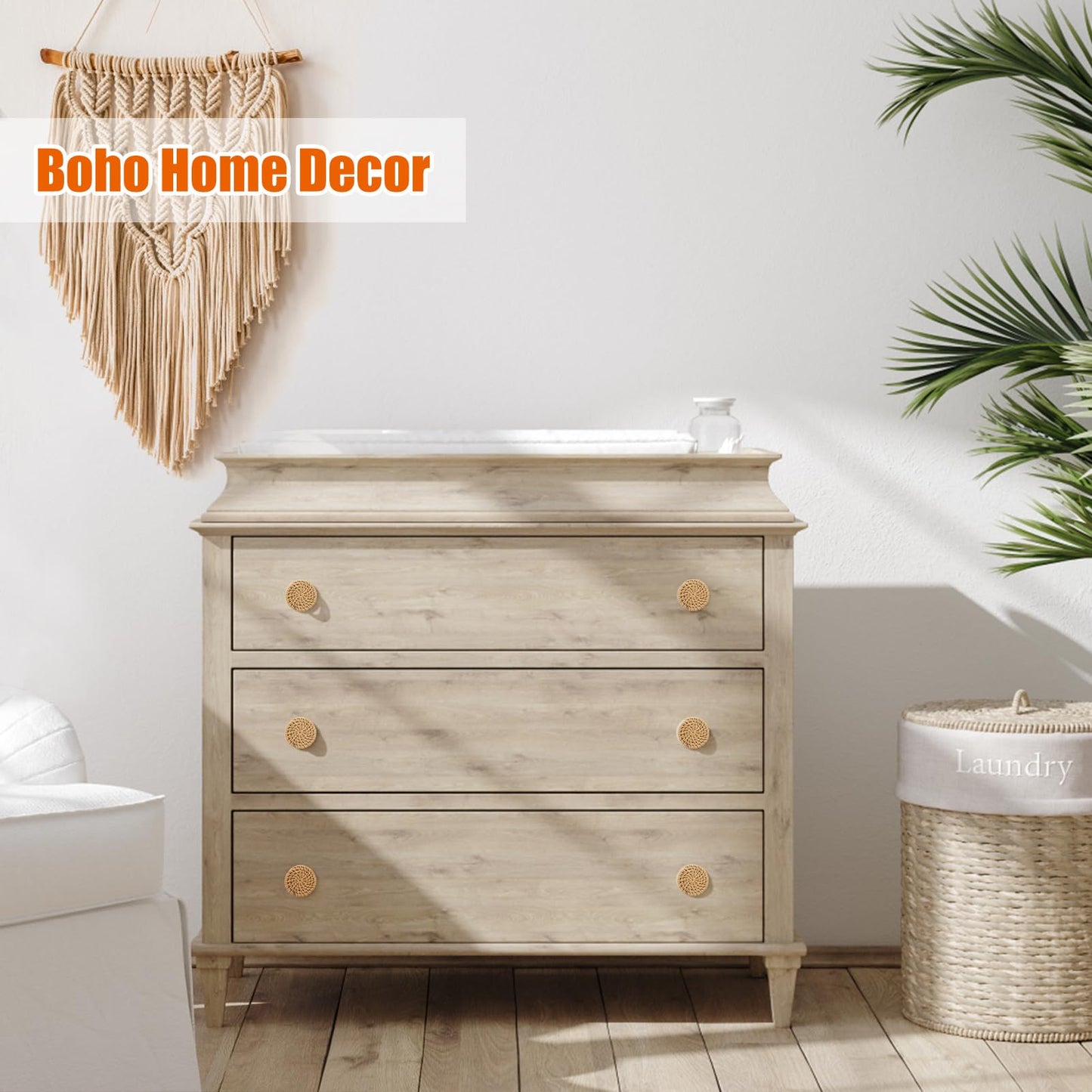 ANPHSIN 12 Pack Boho Wood Dresser Drawer Knobs- Handmade Rattan Woven Cabinet Knobs Pulls Handles with 24 Screws for Home Nursery Furniture