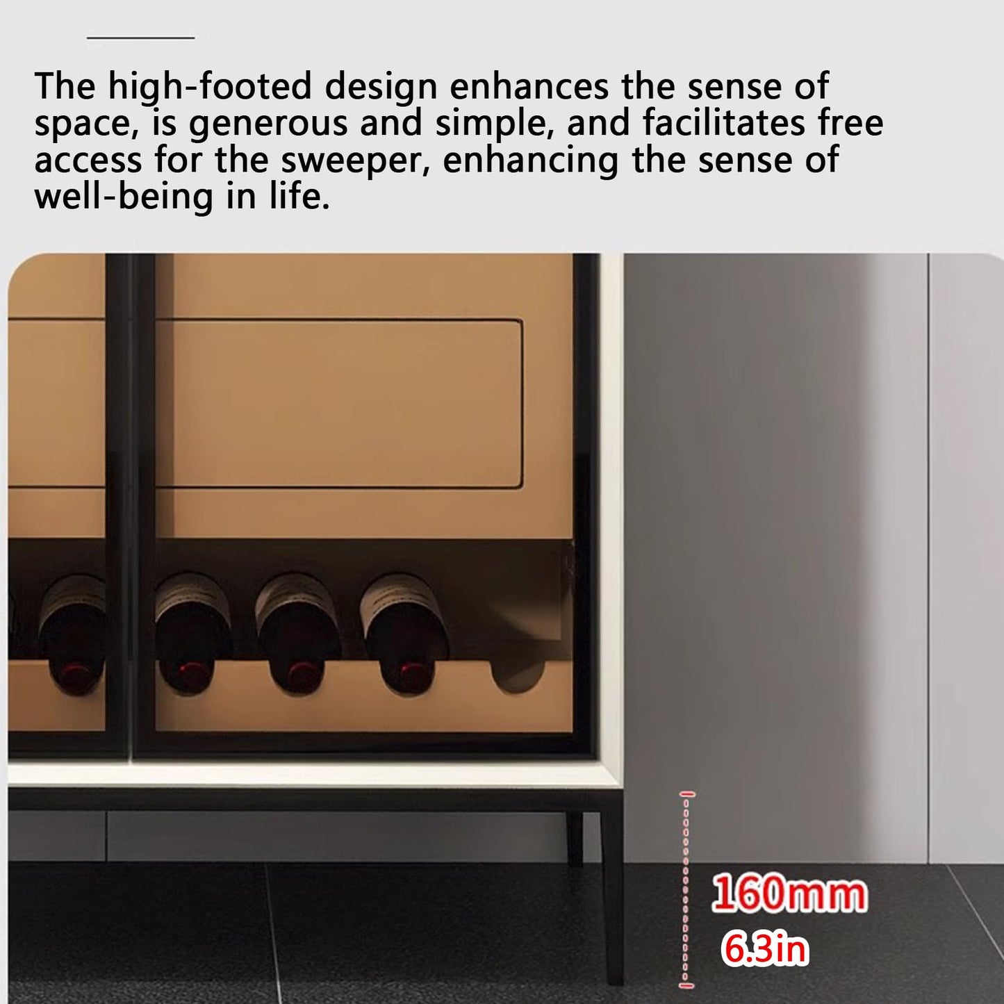 Modern Wood Buffet Cabinet with Tempered Glass Wine Rack and Auto Sensing LED Light Standing Kitchen Storage Rack with Stackable Drawers Liquor Cabinet for Kitchen Dining Room