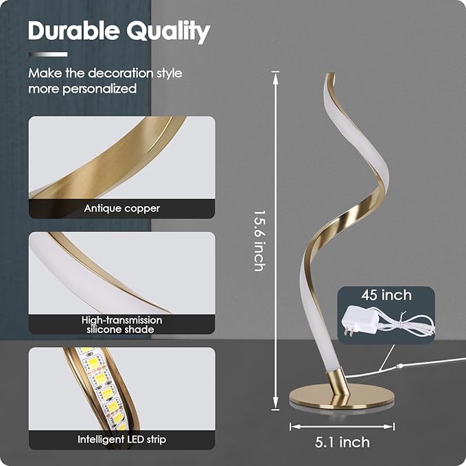 Yarra-Decor Modern Spiral Bedside Lamp