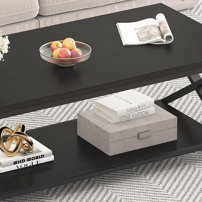 HSH Black Coffee Table Modern, 47 Inch Simple Rectangle Cocktail Table
