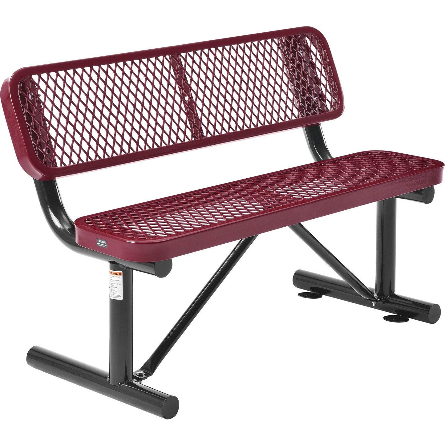 Global Industrial 48" L Outdoor Steel Bench with Backrest, Expanded Metal, Red