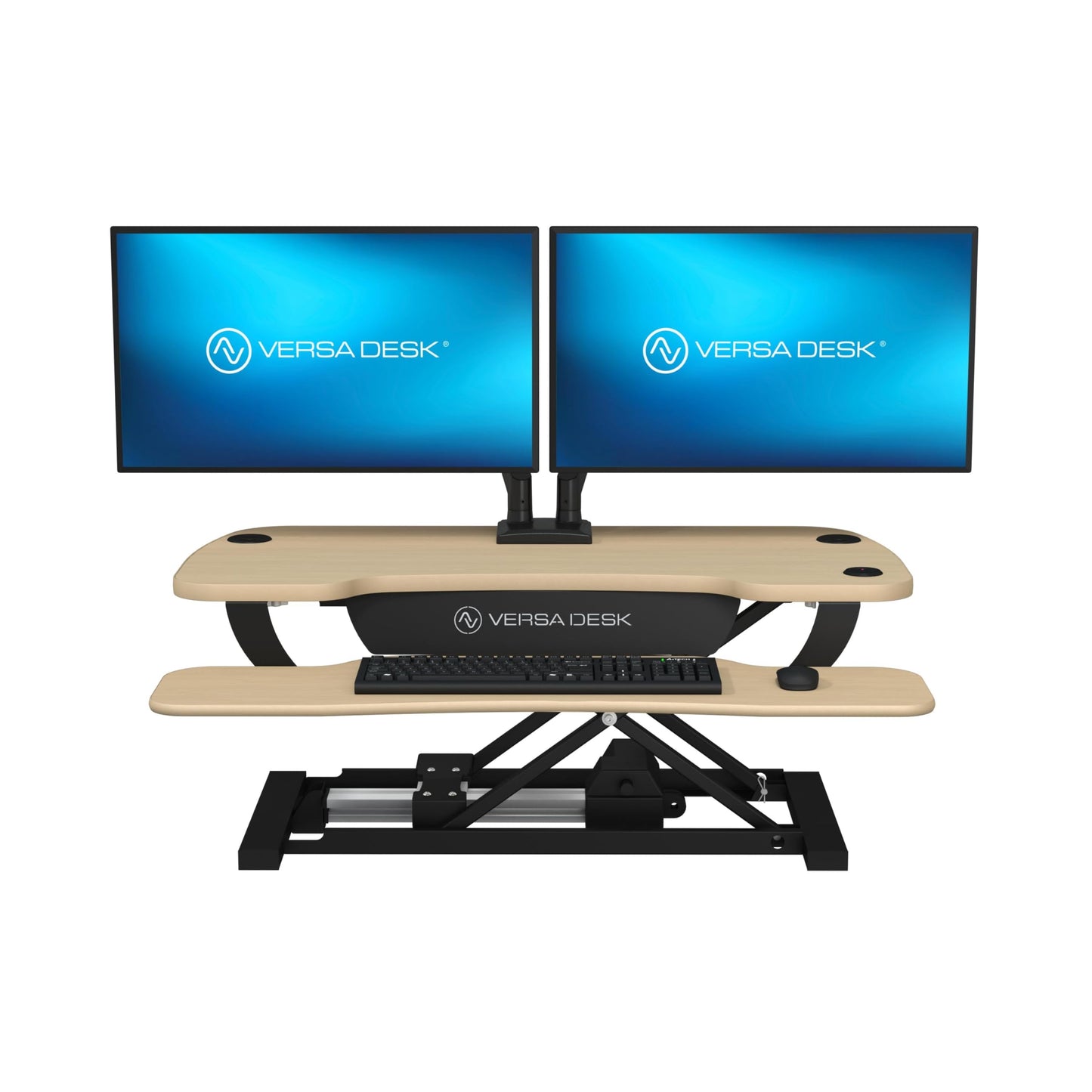 VERSADESK PowerPro 36 Inch Electric Standing Desk Converter – Push-Button Height Adjustable Sit to Stand Desk Riser for Dual Monitors & Laptop – Motorized Desktop Workstation with Wide Keyboard Tray