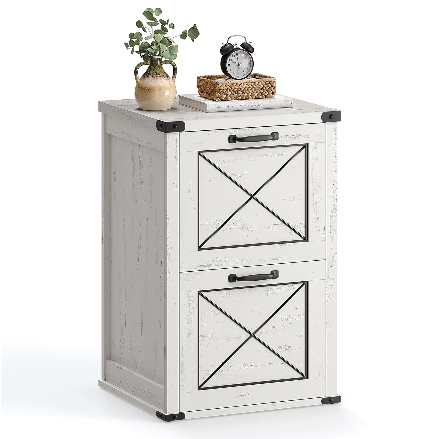 VASAGLE File Cabinet, Filing Cabinet with 2 File Drawers, Printer Stand, Fit A4, Letter Size, Hanging File Folders, Modern Farmhouse Style, for Home Office, Rustic White UOFC048T73