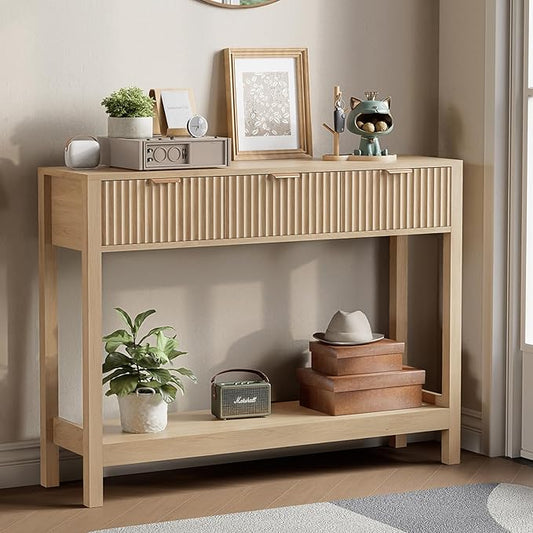 Nasonet Fluted Console Table, Wooden Sofa Table