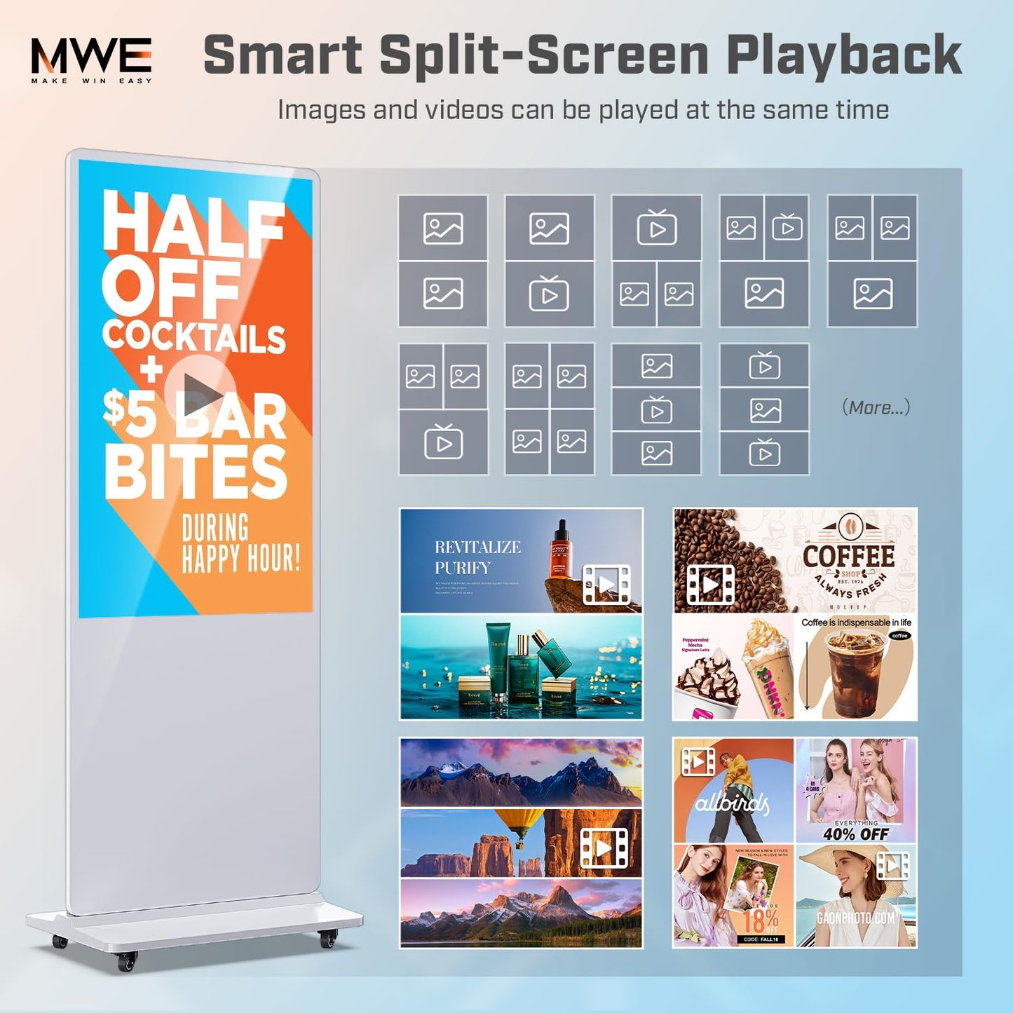 QIXZOCV MWE 54 Inch Digital Signage Displays, LCD Screen Advertising Kiosk with Custom Service, Indoor Floor Standing Commercial Totem, Android System Vertical Poster with Auto Media Player-White