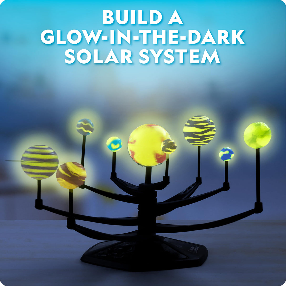 National Geographic Glow-in-the-Dark Solar System Model Kit for Kids - Build & Paint a 3D Planetary Model with Movable Arms, STEM Projects for Kids Ages 8-12, Space Themed Bedroom Decor