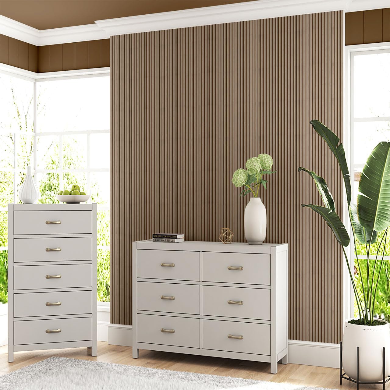 From Plain To Beautiful In Hours MG-1018-SAM-2p Fluted Wood Slat Walls, Simply White, 3 in x 9 in Sample (Pack of 2)