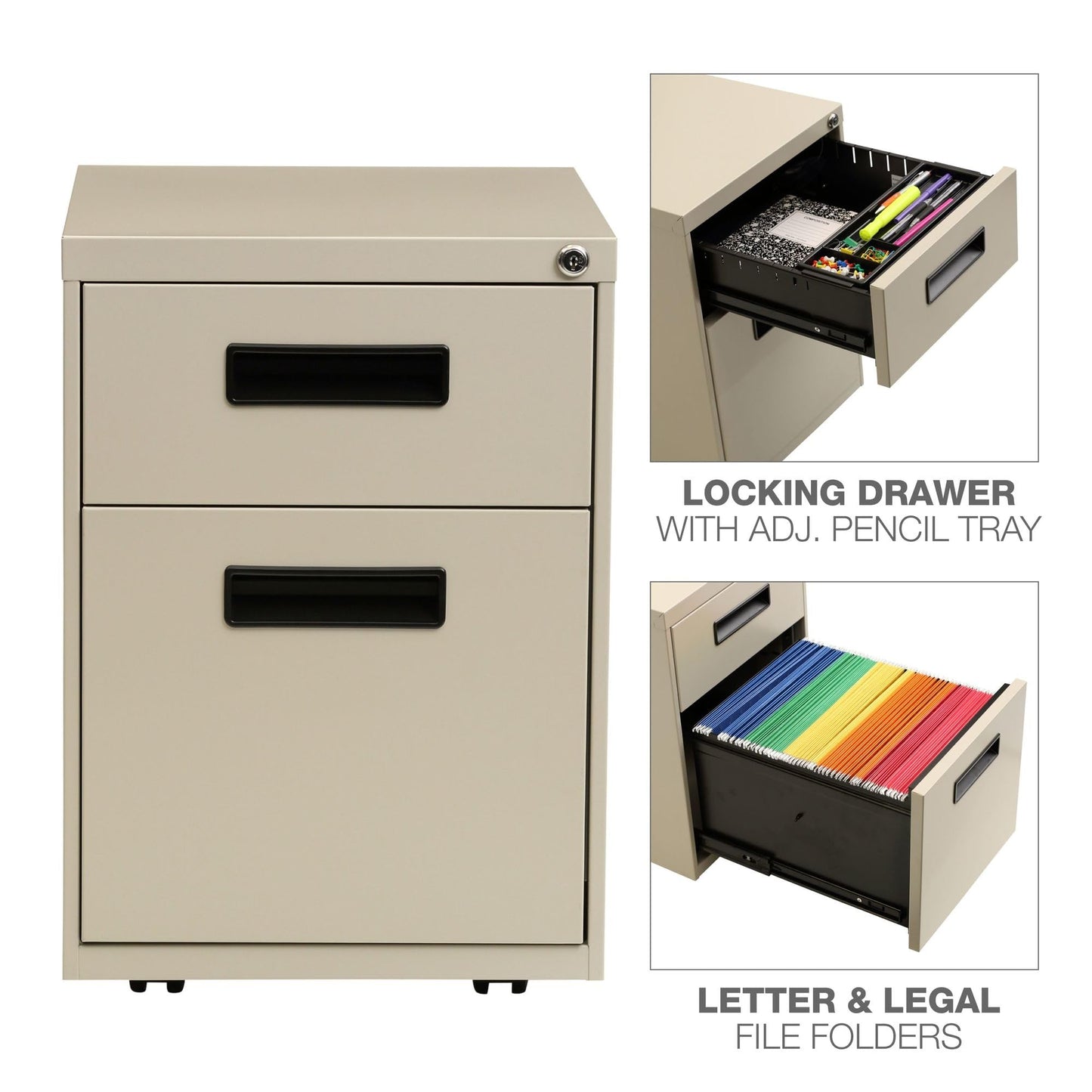 Alera ALE Two-Drawer Metal Pedestal File, 14 7/8w x 19 1/8d x 21 3/4h, Putty