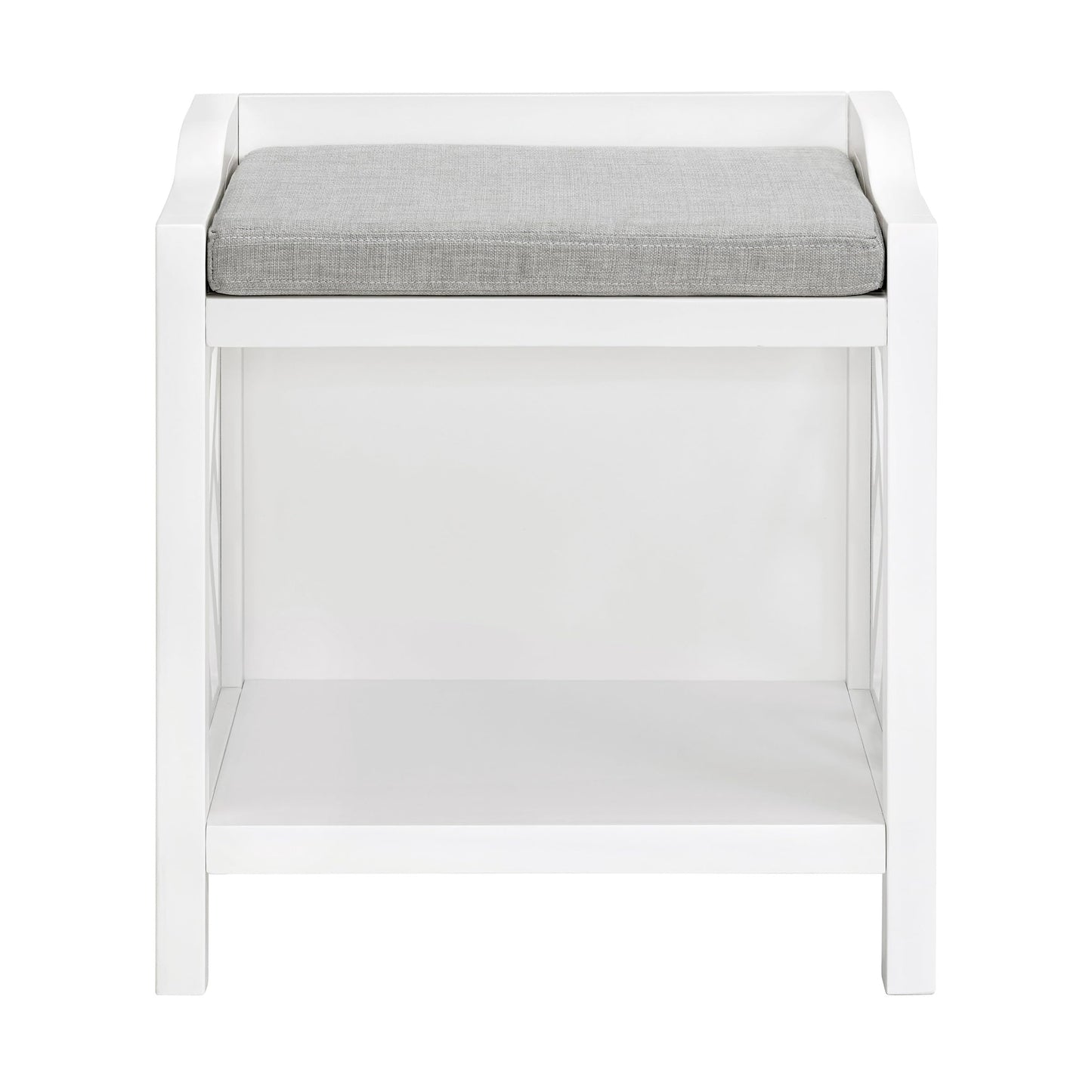 Alaterre Furniture Coventry Bench Stool with Cushion - Pine Wood Bench for Entryway or Bathroom Storage - Use as Shoe Rack, Vanity Chair and More (White)