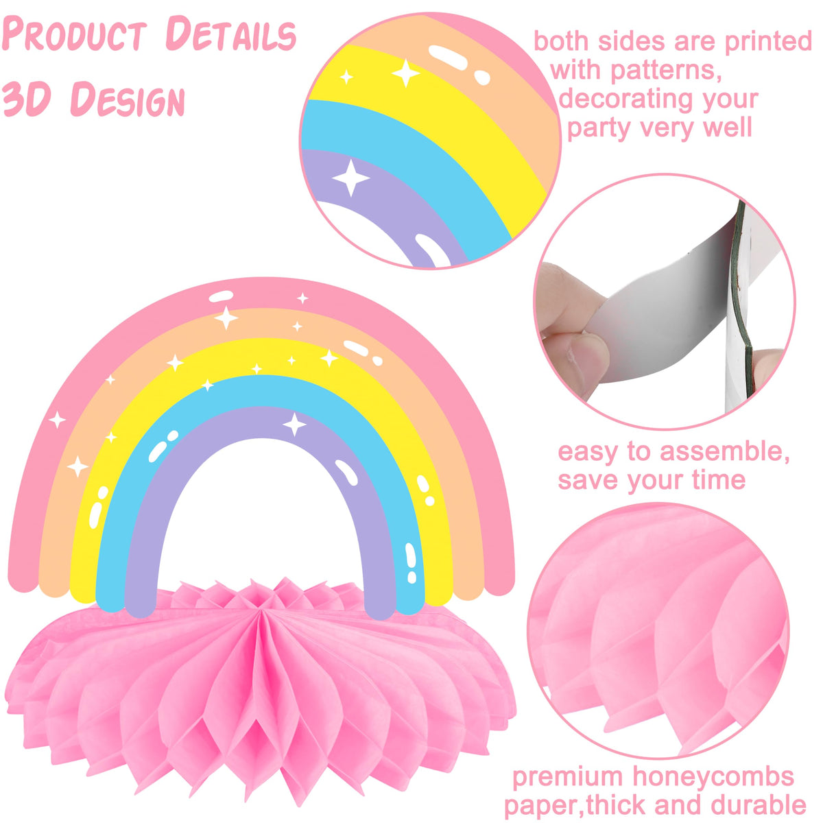 Rainbow Party Honeycomb Centerpieces Rainbow Birthday Party Decorations Cloud Sun Star Rainbow Theme Party Centerpiece Decoration for Rainbow Birthday Party Baby Shower Supplies