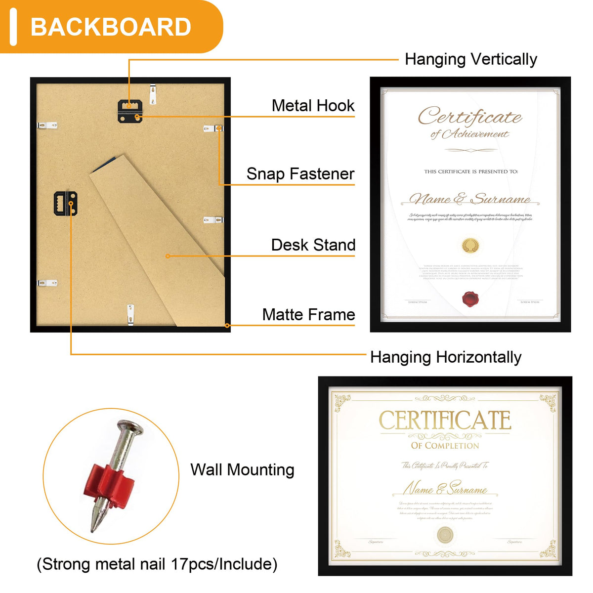 THKRLOF 8.5x11 Picture Frame Certificate Frame 16 Pack, 8.5 by 11 Bulk Multi Document Certificate Diploma Award Frames for Wall Hanging or Tabletop Display, Black