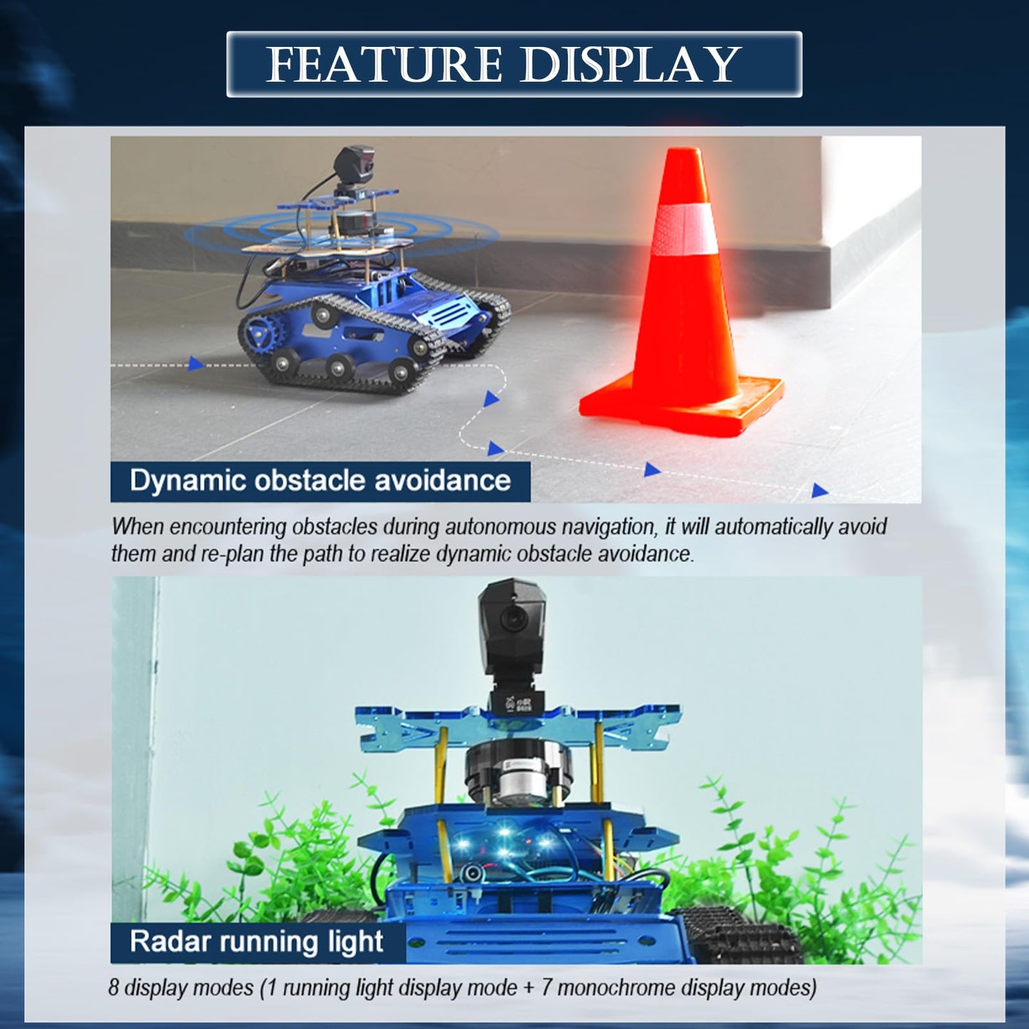 Smart Tank Robot Car ROS SLAM with LIDAR, Aluminum Alloy Chassis, Display, HD Camera, Support SLAM Mapping Navigation and Autonomous Driving (with Raspberry Pi 4B 4GB), AI Tracked Car (Yellow)