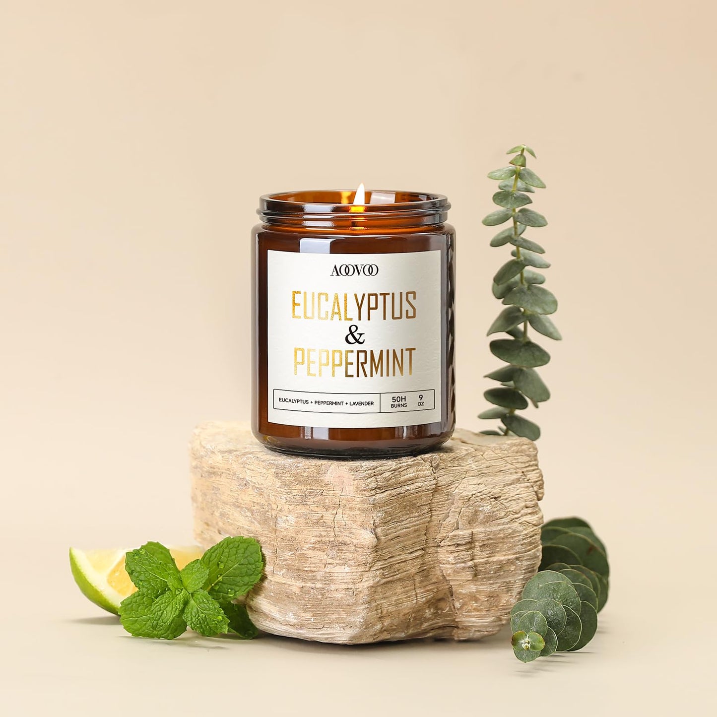 AOOVOO Eucalyptus Mint Candles - 9 oz Scented Candles, Aromatherapy Candle, Soy Candle for Home Scented