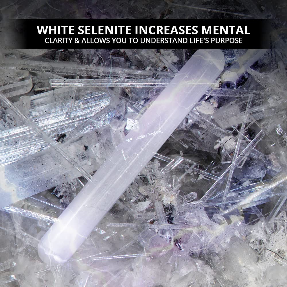 NORTHLANDZ Selenite Crystal Massage Wand 6 Inches, Moroccan White Healing High Efficient Energy Crystals for Anxiety Relief, Yoga, and Meditation, Ideal for Gift and Home Decor