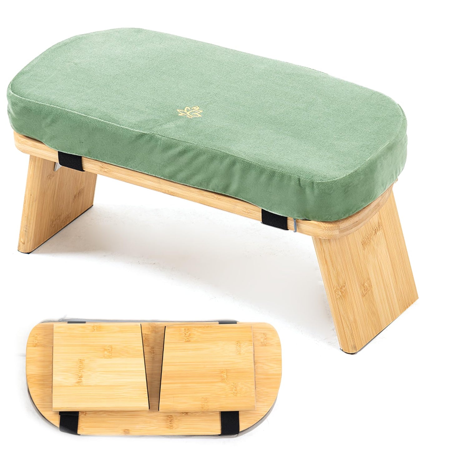 Estleys Meditation Bench, Bamboo Meditation Stool, Folding Kneeling Meditation Bench, Seiza Prayer Bench, Prayer Bench with Meditation Cushion, Kneeling Stool(Green)