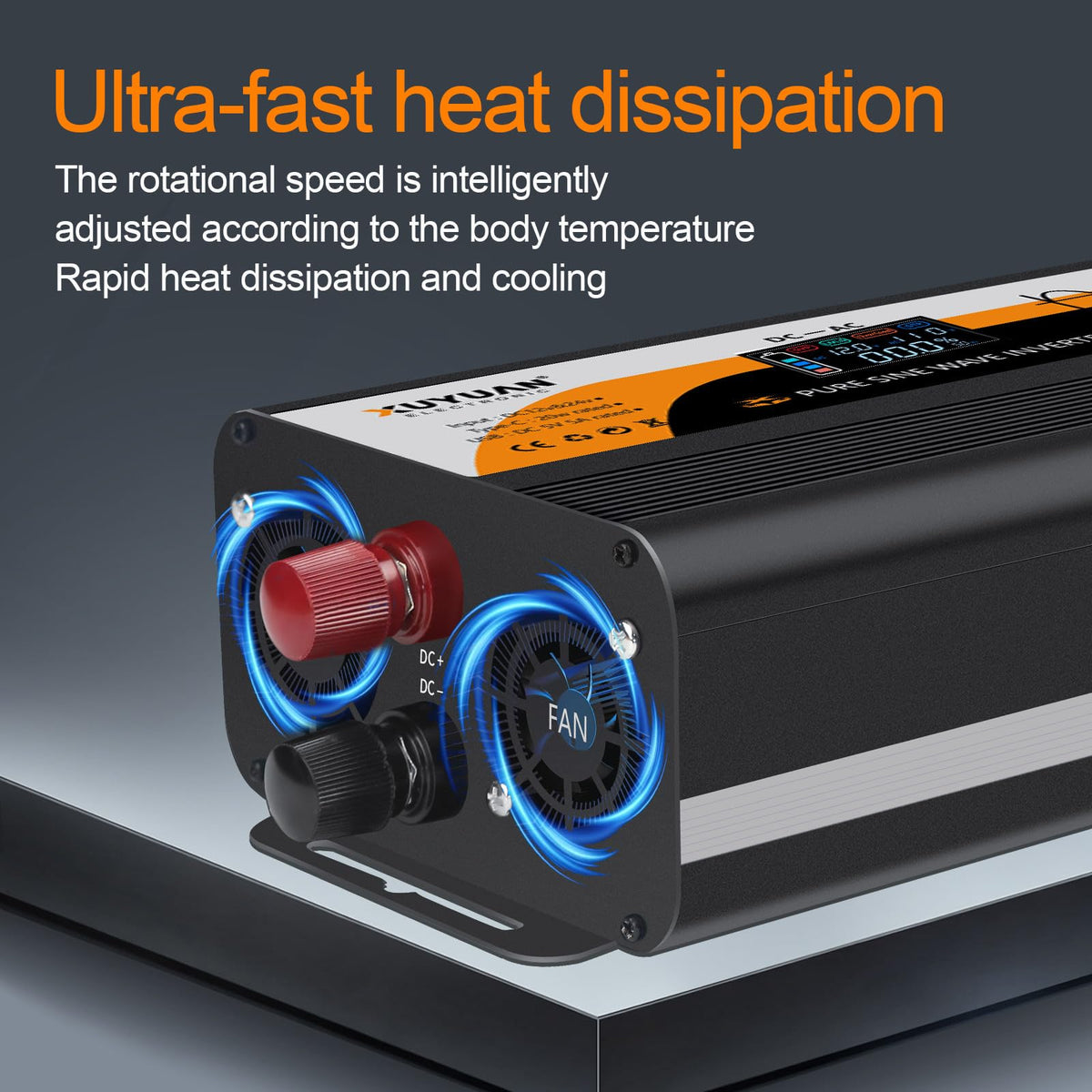 1000W Pure Sine Wave Inverter, 12V/24V Auto-Detect, 50Hz/60Hz Switchable, LCD Display, Type-C Fast Charging, Silent Design, Overload & Overheat Protection for RV, Home