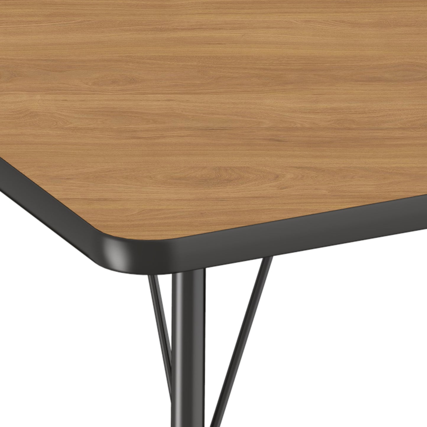Factory Direct Partners FDP 48" Round Thermofused Classroom Activity Table with Standard Ball Glide Legs, Adjustable Height 19"-30" - Pasadena Oak/Black - 10138-OPBK
