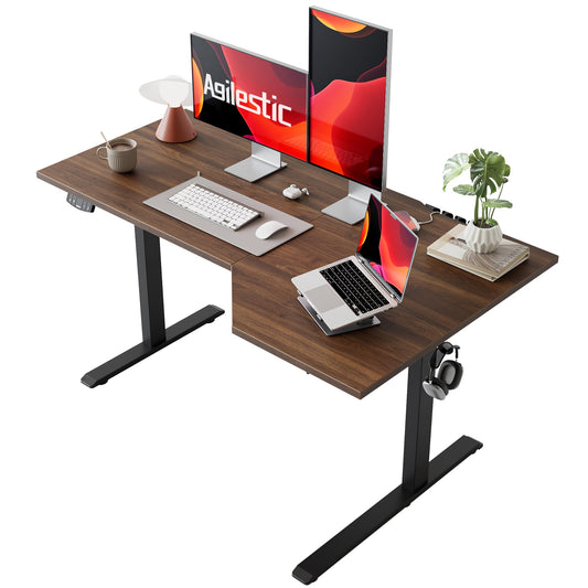 Agilestic Electric Standing Desk, Height Adjustable Desk, 55 x 32 Inch Sit Stand up for Work Office Home, L Shaped Ergonomic Rising Computer Table with Memory Preset, Dark Walnut