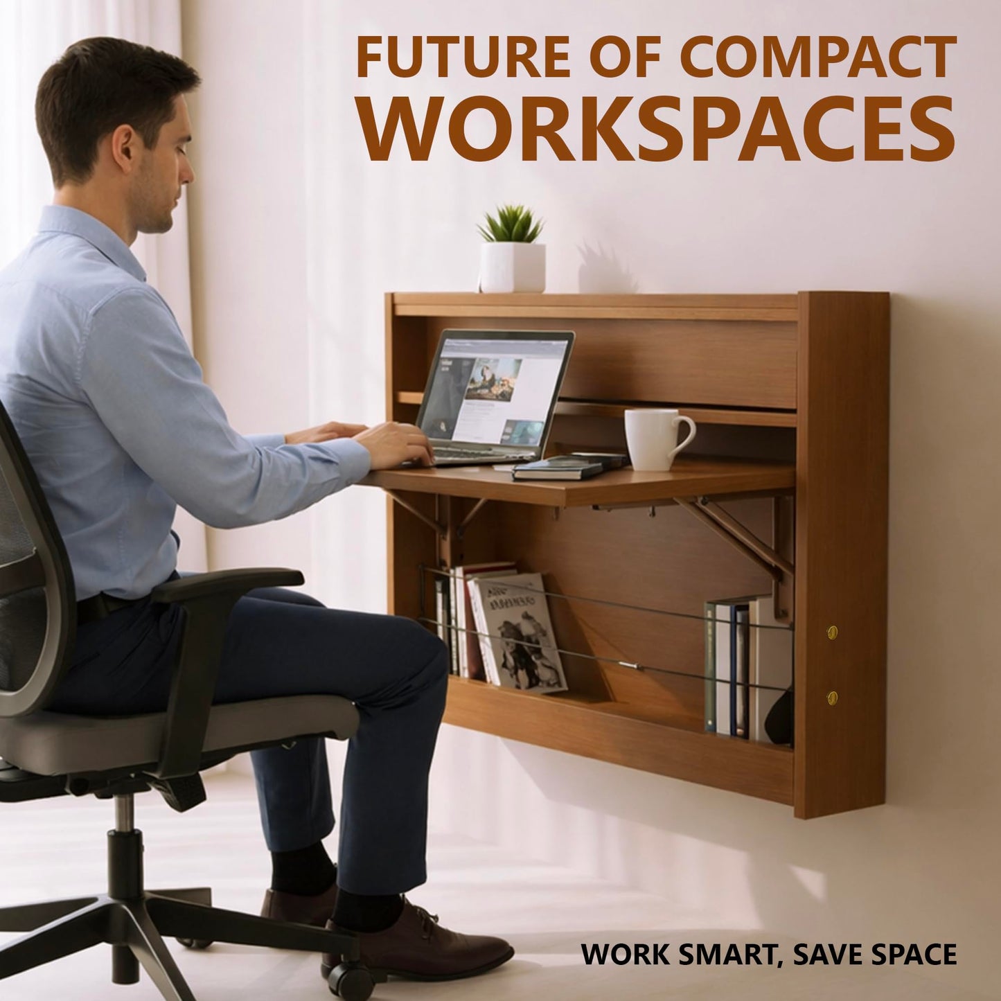 GOOTRY Wall Mounted Desk 31 Inches, Folding Table with Shelves, Space Saving Computer Desk, Floating Table, Multi-Purpose Folding Desk Perfect for Workstations, Dining, or Laundry Area.