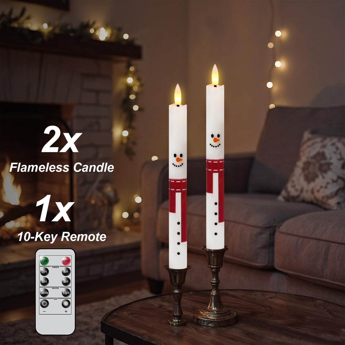Lasumora Christmas Flameless Taper Candles with Remote Timer, 6 Pack LED Flickering Candlestick, Battery Operated Real Wax Candles with Santa Claus, Snowman and Christmas Tree Prints for Home Décor
