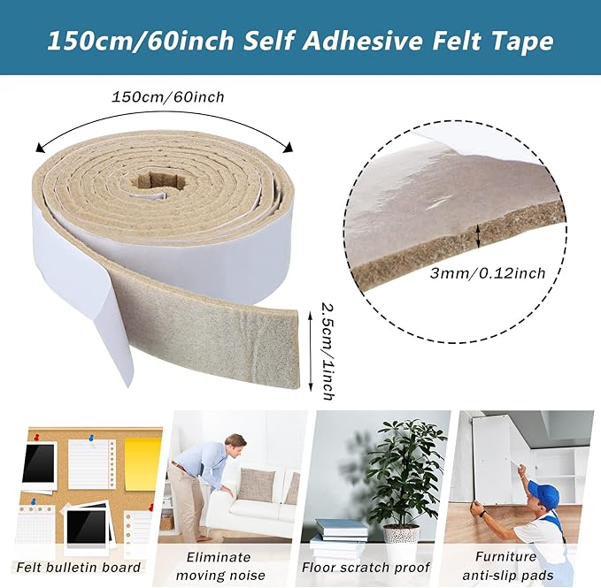 Shappy 2 Packs 120 x 1 x 0.12 Inch Felt Strips