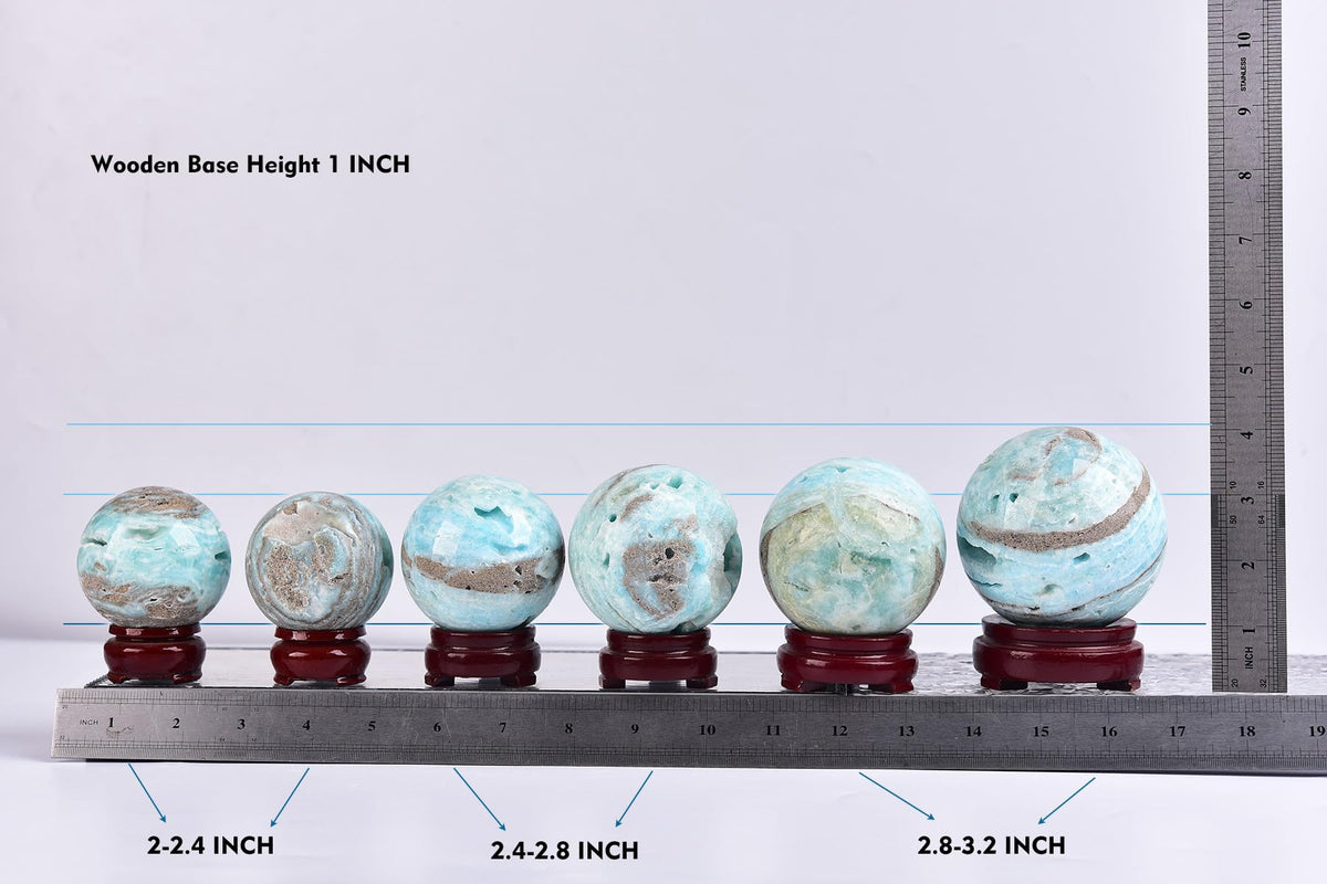 AMOYSTONE Blue Hemimorphite Orb 2.4-2.8" Spiritual Energy Stone Sphere with Wood Stand