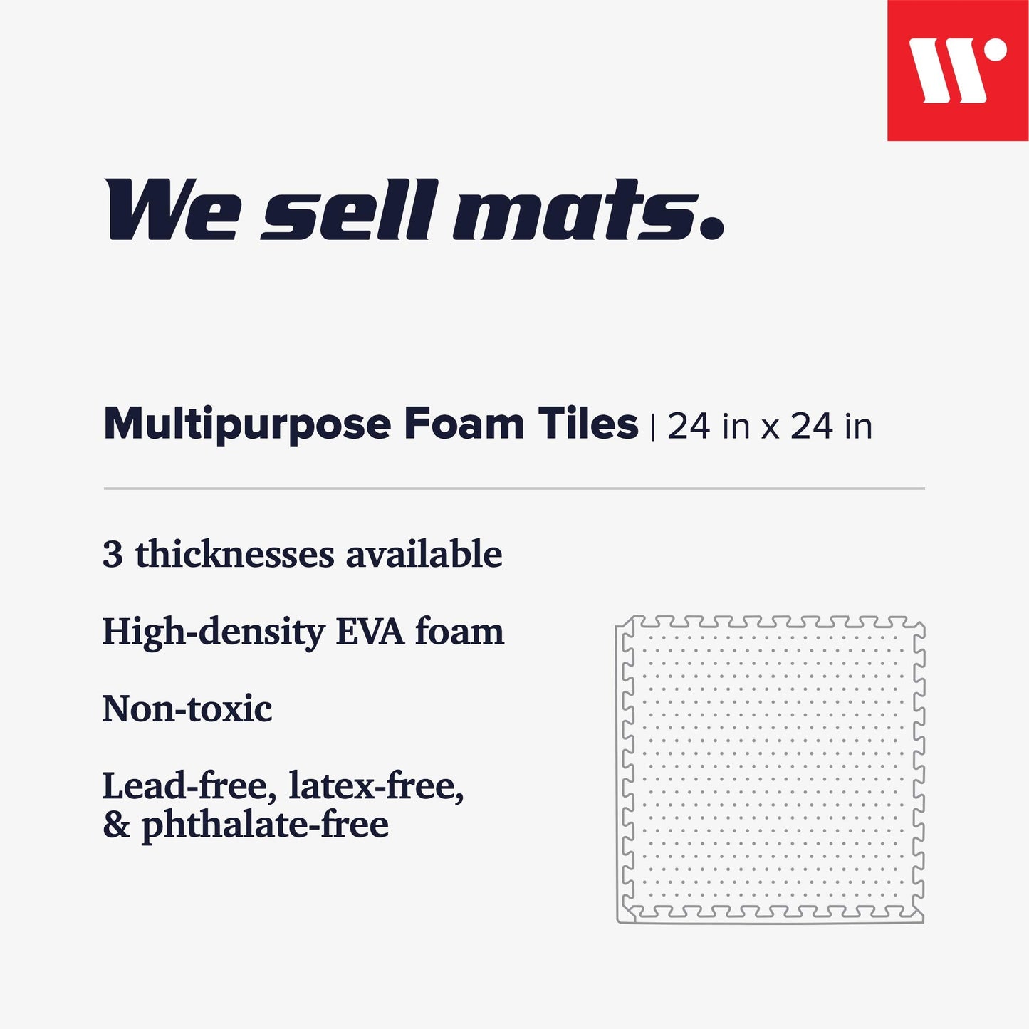 We Sell Mats 1/2 Inch Thickness Multipurpose EVA Foam Floor Tiles, Interlocking Floor Mat for Indoor Gym and Home Use, 24 in x 24 in, Light Gray, 24 Square Feet (6 Tiles)