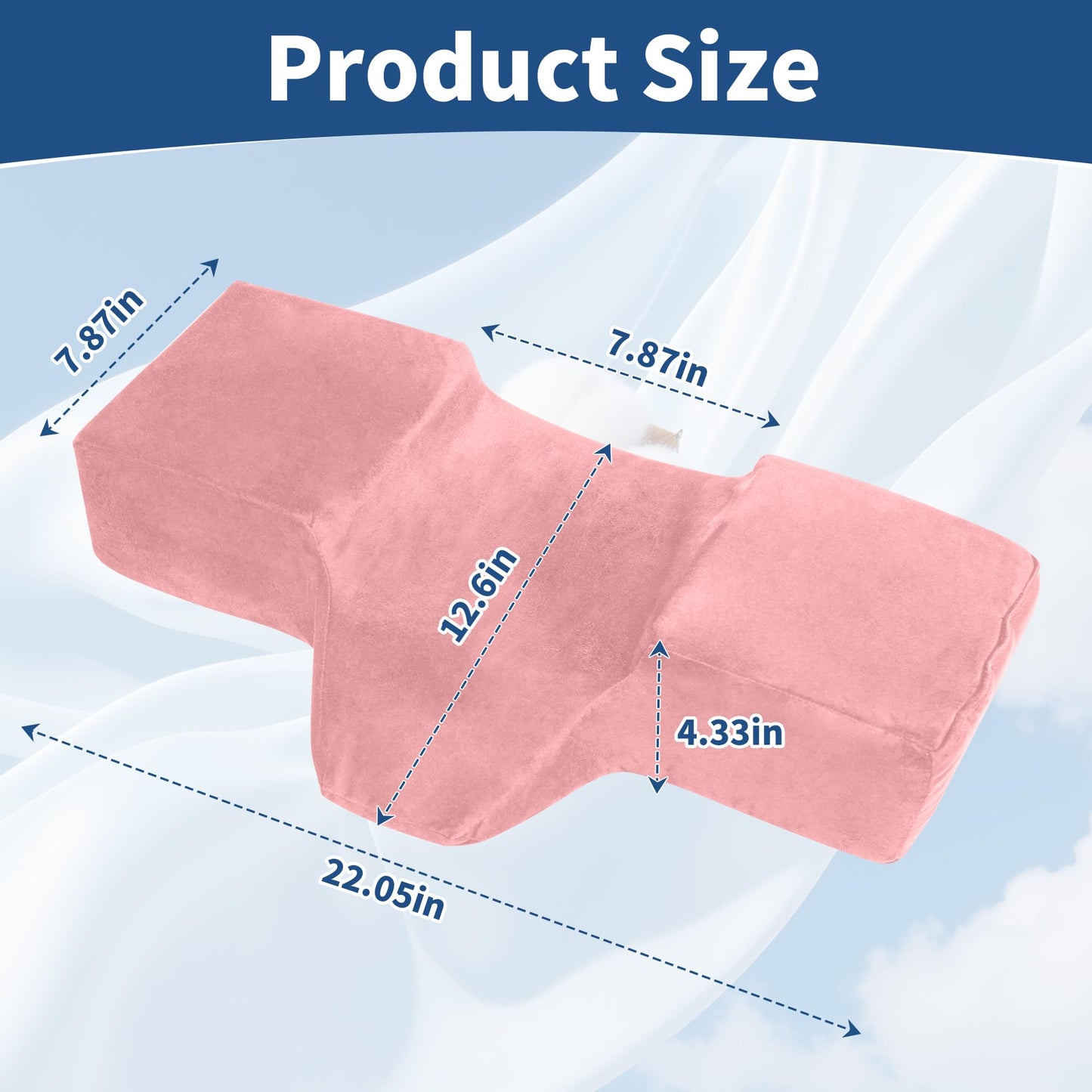 SCFOAMZAI Lash Pillow for Eyelash Extensions - Ergonomic Memory Foam Bed Pillow with Neck & Back Support, Removable Velvet Cover & Side Tool Pockets, Fits Lash Beds for Tech (Pink)