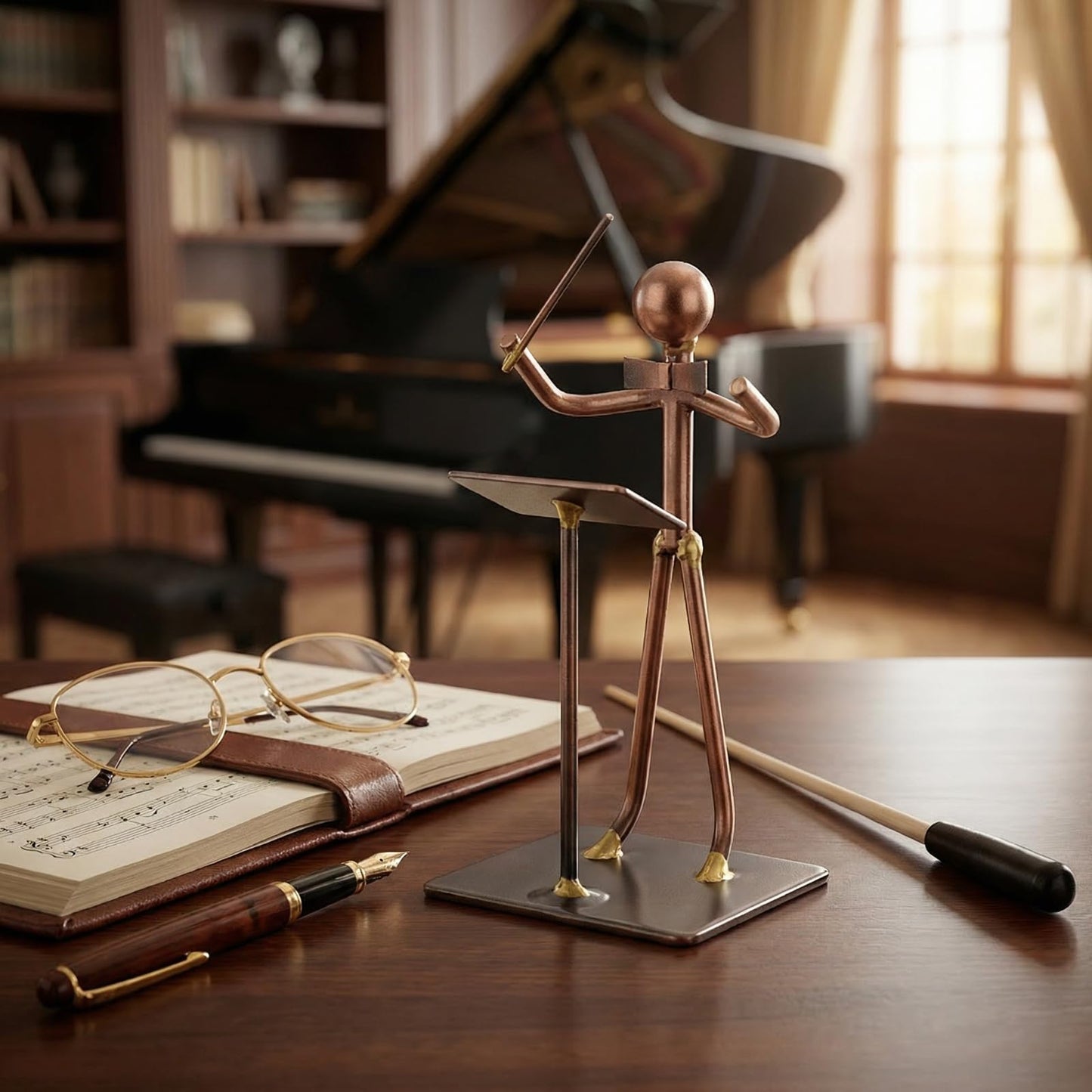 Metal Music Director Figurine – Handcrafted Copper Conductor Sculpture – Baton Maestro Ornament & Orchestra Statue – Classical Art Decor for Home Office Display – Unique Desktop Gift – 4.5 Inches Tall