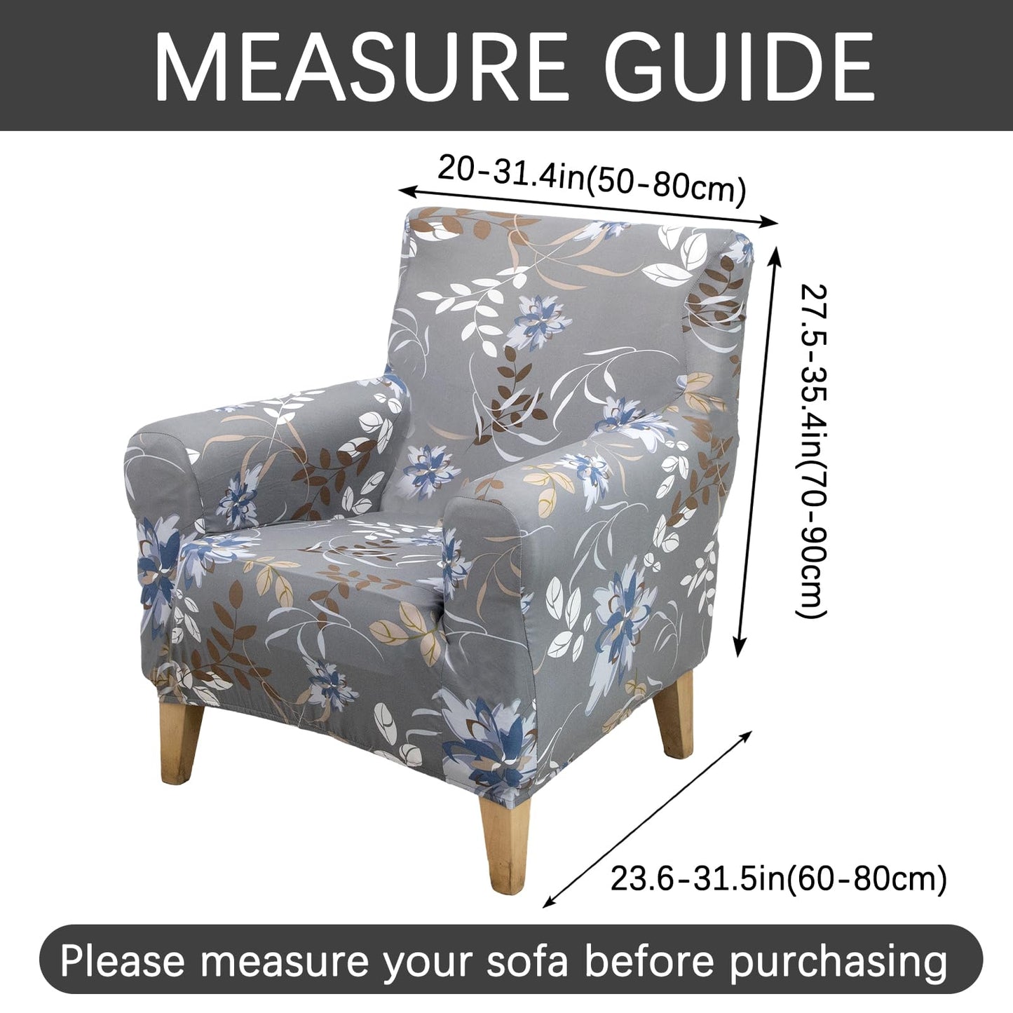 Adigau Armchair Covers Stretch Single Seat Couch Slipcover Washable Furniture Protector Modern Arm Chair Cover for Living Room/Bedroom (Grey Flower)