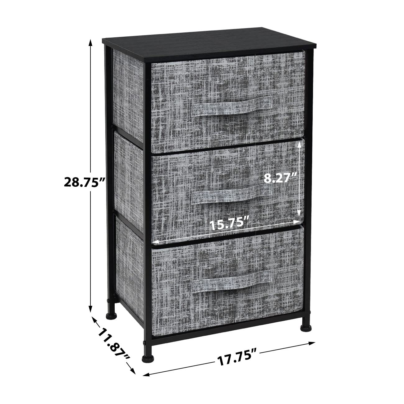 Sorbus Nightstand with 3 Drawers - Bedside Furniture & Night Stand End Table Dresser with Steel Frame, Wood Top, Easy Pull Fabric Bins for Home, Bedroom Accessories, Office & Dorm