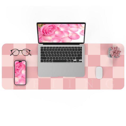AFIING Pink Checkered Desk Mat, Cute Desk Accessories for Women, Waterproof PU Leather Desk Pad, Large Mouse Pad, Aesthetic Desk Decor for Home Office (31.5" x 12")