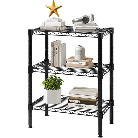DUMOS 3-Tier Steel Wire Shelf Metal Storage Rack Adjustable Shelving Unit Heavy Duty Utility Display Stands Organizer for Home Kitchen Laundry Bathroom Pantry Garage, Black