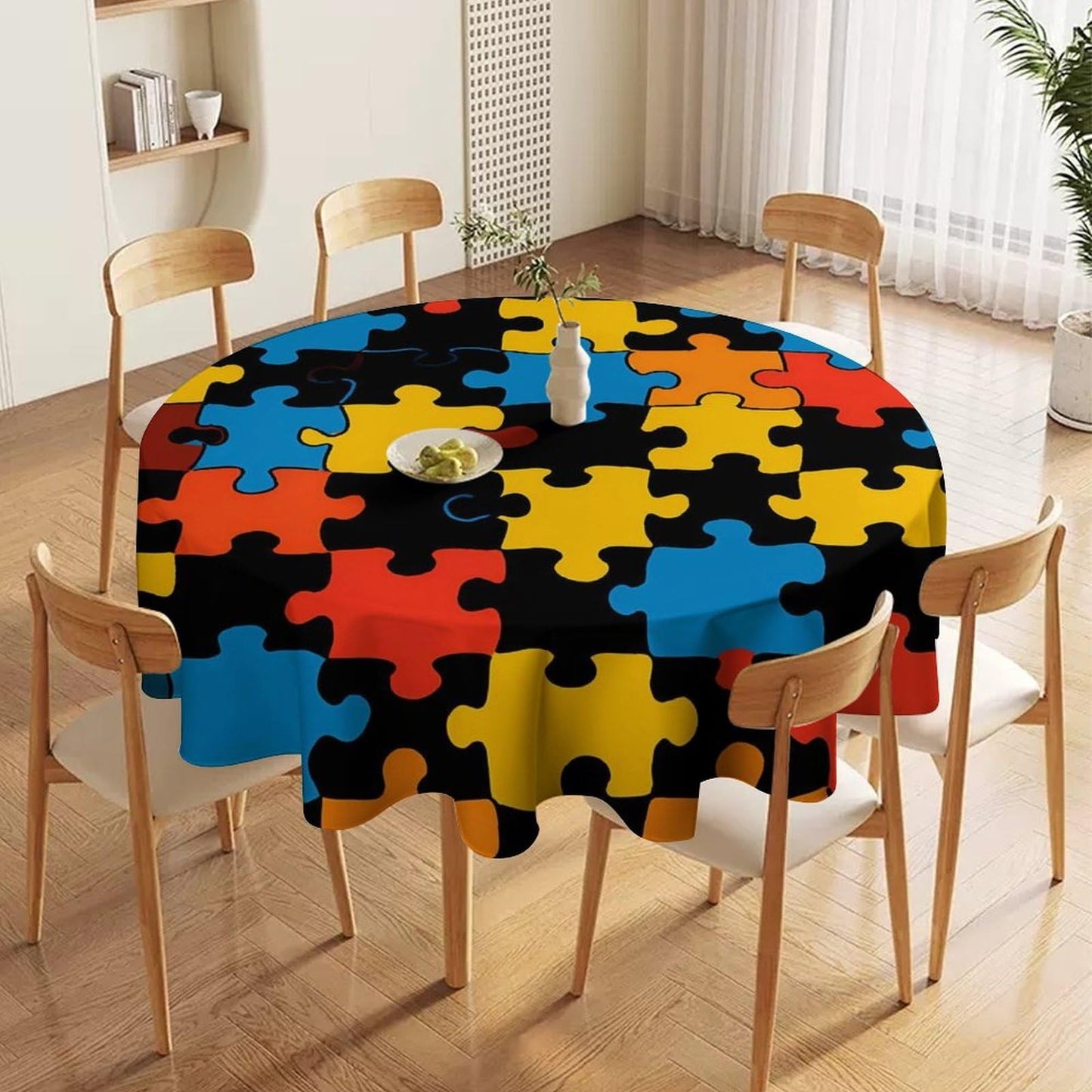 Puzzle Print Round Tablecloth Decorative Table Cover