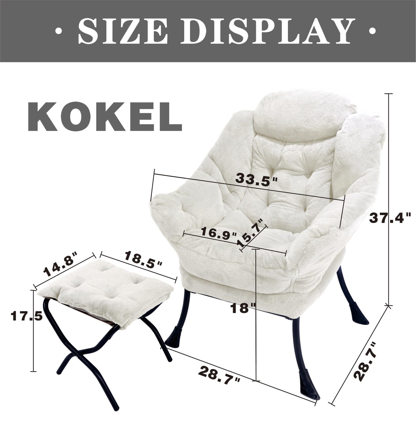 Kokel Lazy Chair with Folding Ottoman,Living Room Chairs, Accent Contemporary Lounge Chair, Single Steel Frame Leisure Sofa Chair with Armrests and A Side Pocket (TM3WHITE)