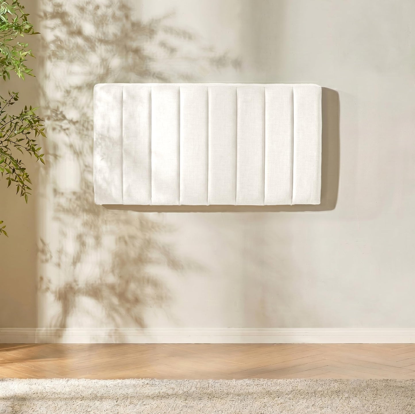 Hearth & Harbor Upholstered Twin Headboard - Easy Assemble Channel Stitched Headboard Twin Size - Wall Mounted Headboards with 3D Soundproof Wall Panels Peel & Stick Floating Headboards, Off White