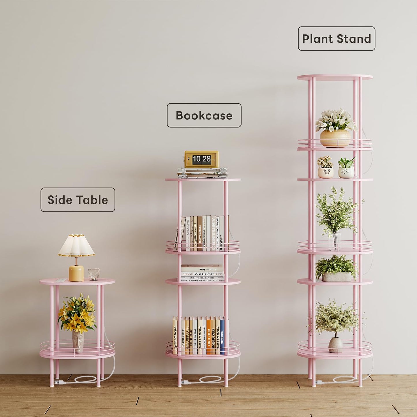 DGSANDGO Pink Side Table with Charging Station,Side Tables Living Room,Nightstand with USB Ports and Outlets,Samll End Table for Small Space,Living Room,Bedroom, Nursery,(1PC,Pink)