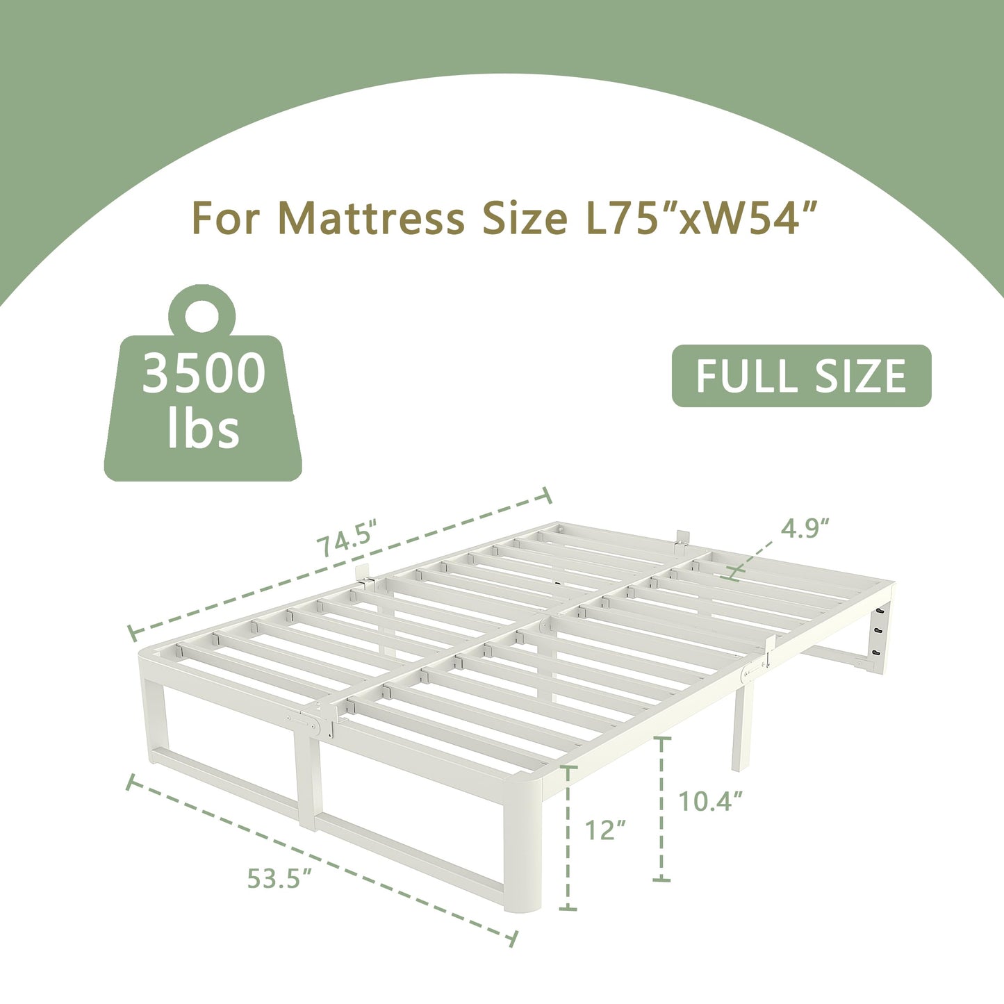 VYM 12 Inch Full Bed Frame, Platform Bed Frames with Metal Gaskets, Anti-Slip Mattress Stopper, No Box Spring Needed, Heavy Duty Steel Slat Support 3500 LBS, Round Corner Leg, Easy Assembly, White