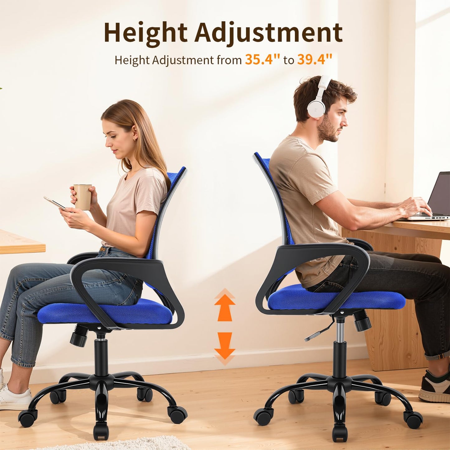 BestOffice Office Chair Ergonomic Cheap Desk Chair Mesh Computer Chair Lumbar Support Modern Executive Adjustable Stool Rolling Swivel Chair for Back Pain (Blue)