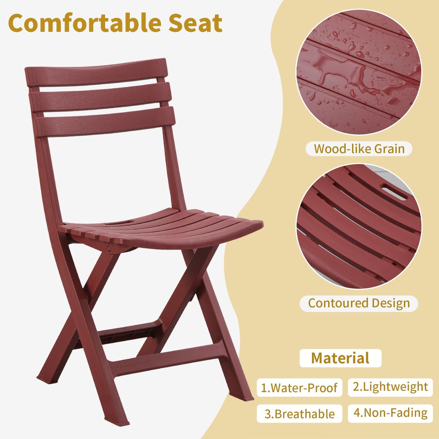 KAIHAOWIN Folding Bistro Set Foldable Outdoor Cafe Table and Chairs for 2 Small Furniture 3-Piece Porch Backyard Balcony Garden Patio-Red