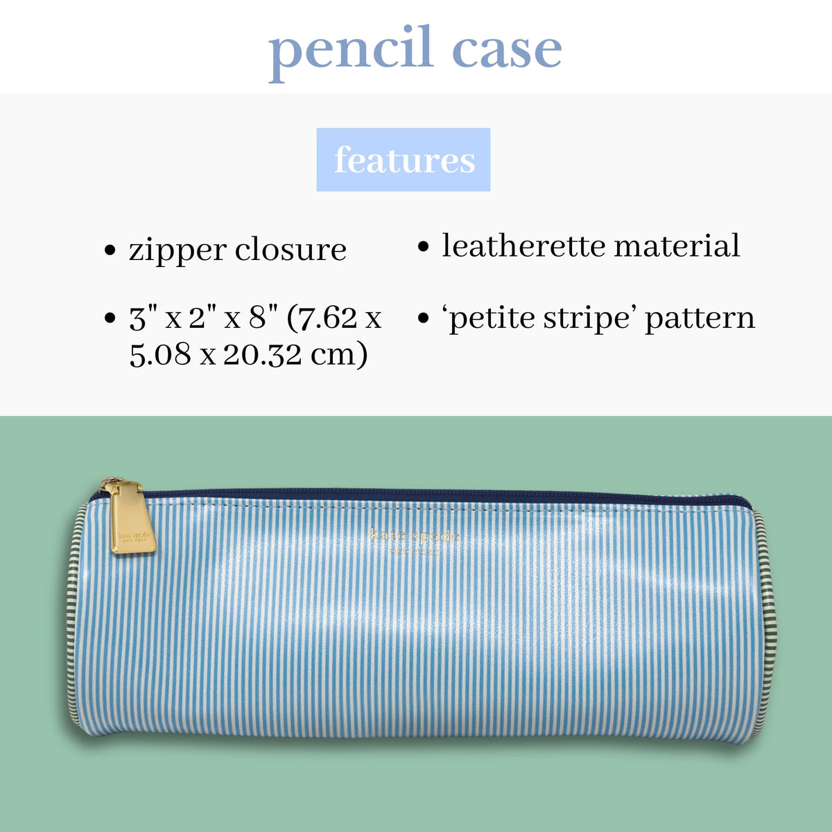 kate spade new york Faux Leather Pen and Pencil Case, Small Pouch for Office Organization for Women with Zipper Closure (Petite Stripe)