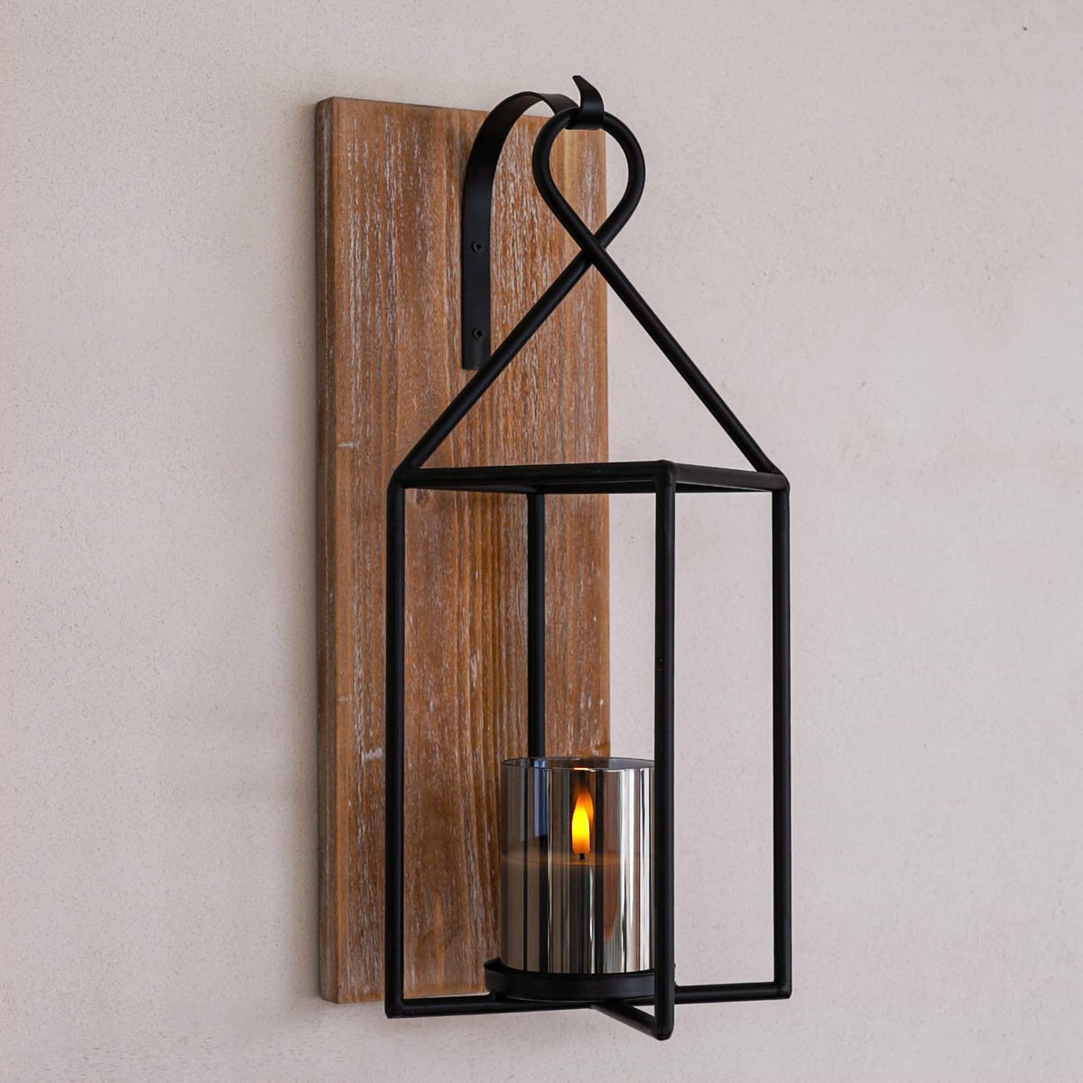 Homemory Wall Candle Sconce, Wood Rustic Candle Holder Decorative Candle Lantern with Glass Holder, Wall Decorations for Living Room, Dining Room